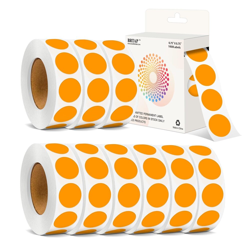9291 3/4 Inch Round Color Coding Labels - 10 Rolls, 10000 Dots - Permanent